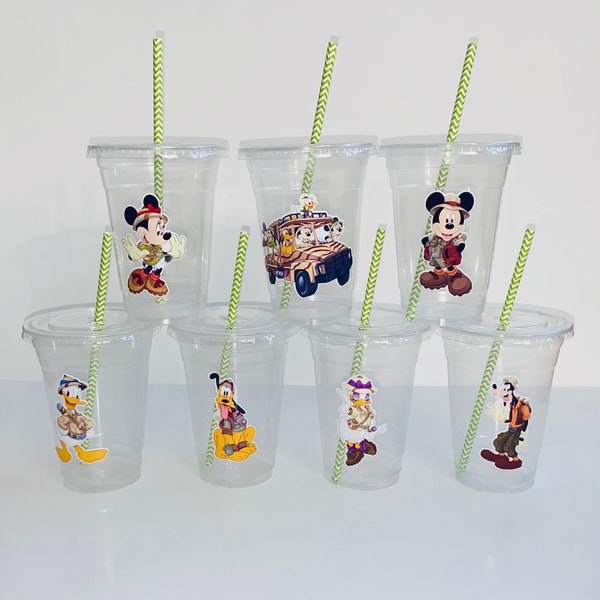 Safari Party Cups | Party Cups with Lids | Safari plastic cups | Safari Birthday Theme | Kids Birthday party, Animals cups