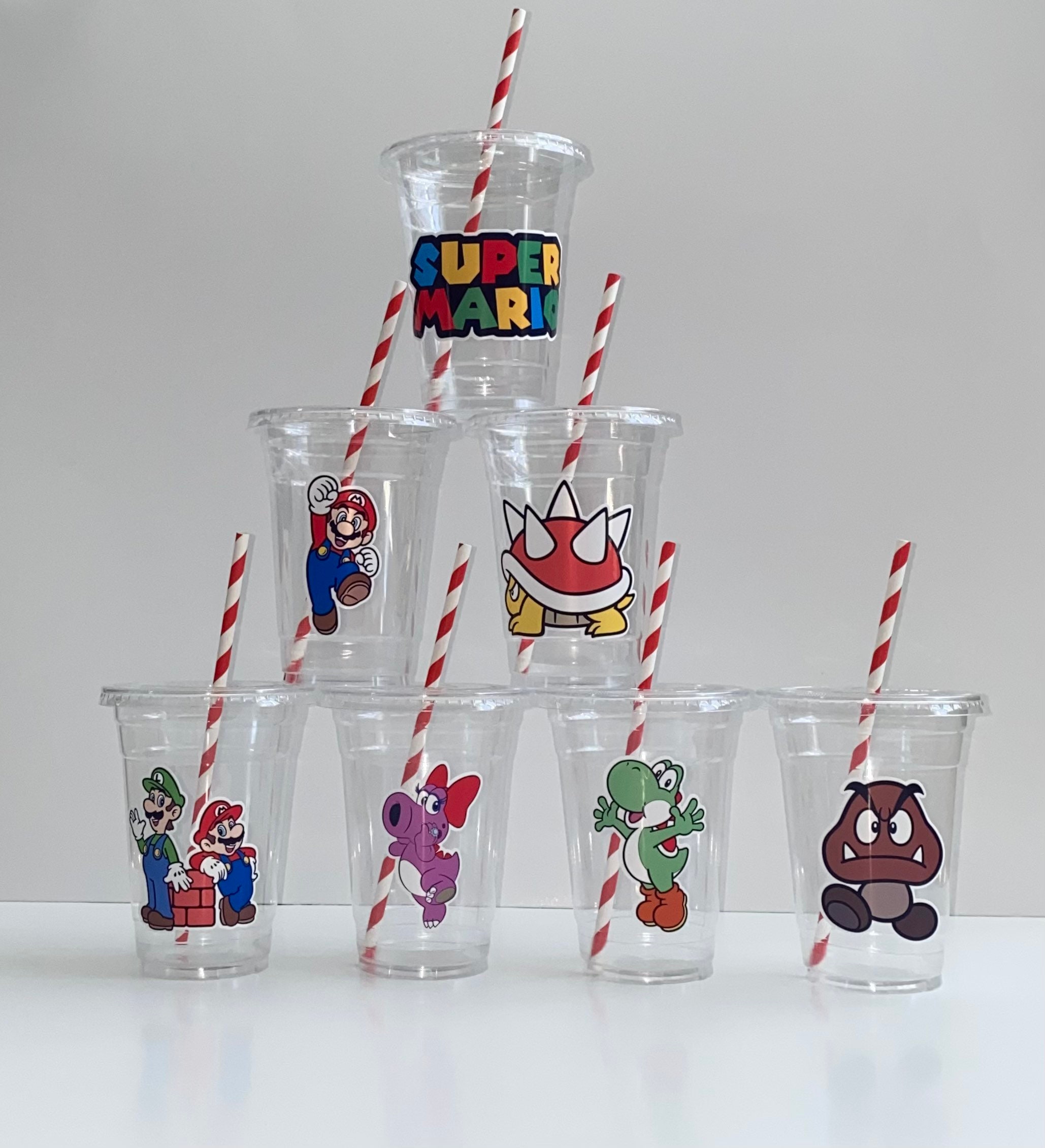 Set of 7 Clear Plastic 16oz Disposable Mario Cups Mario Etsy