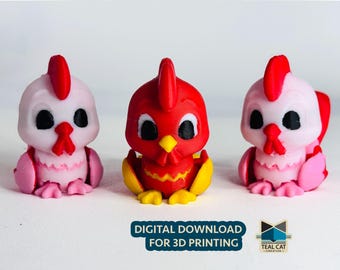 Articulated Rooster by Teal Cat Creative | STL/3MF File | Mini collection | Flexi Friend