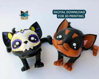Sugar Skull & Black Tan Chihuahua STL File | Flexi Friend
