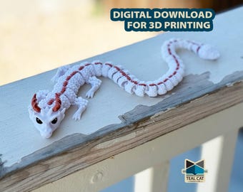 Horned Bristlecone Dragon by TealCatCreative, STL file for 3D Printing | Articulating Flexi Pet | Print in Place Articulated Dragon