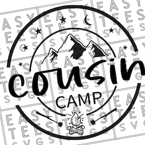 Cousin Camp Mountain, Campfire and Smores - Instant Download Digital Design - PNG SVG JPG