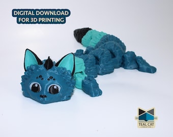 Tavi the Teal Cat | Articulated Flexi Friend STL File