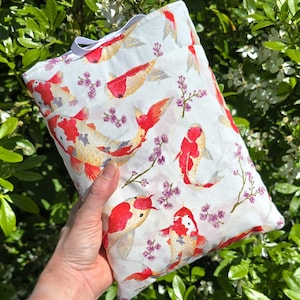 Book Sleeve Koi Fish, Japanese Padded Book Cover With Pocket, Blossom Protective Bag, Fabric Dust Jacket Cover, Book lover Bookish Gifts