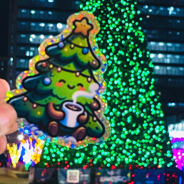 Sparkling Christmas Tree Cocoa Sticker - Festive Glitter Holiday Sticker
