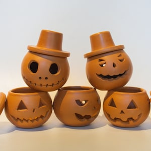 Terra Cotta Jack-o&#39;-lantern Pumpkin Candle Holder | Halloween Decoration