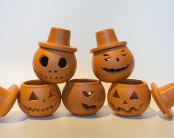 Terra Cotta Jack-o'-lantern Pumpkin Candle Holder