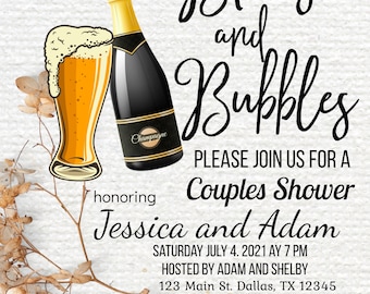 Brews and bubbles Couples Shower Invitation, Editable bridal Shower Invitation, Beer and champagne,  Custom Couples Shower Invitation.