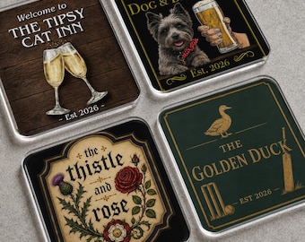 Personalised Acrylic Bar Coaster set | Custom Home Bar | Pub Sign Drinks Mat