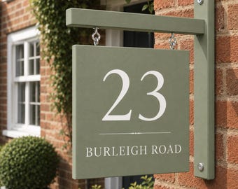 Personalised Wooden Hanging House Sign | Custom Address Plaque, UK Handmade