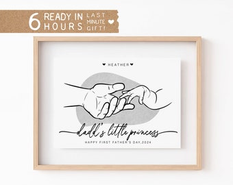 Personalized Daddy & Daughter Gift - Father's Day Custom Line Art, Quick Delivery, Unique Sketch for Dad, Customizable Family Portrait