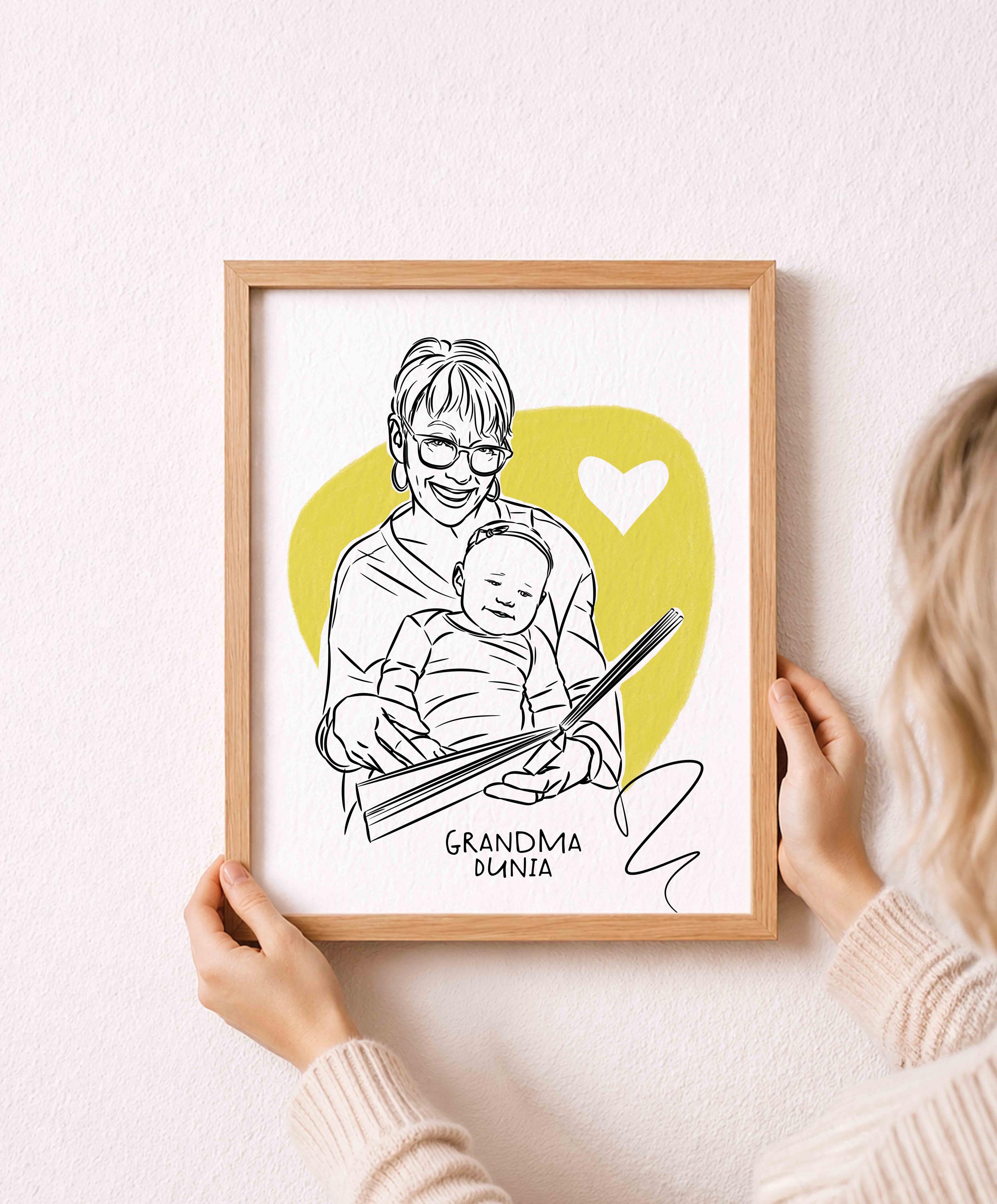 Custom Grandmother & Baby Line Drawing | Family Matriarch Portrait