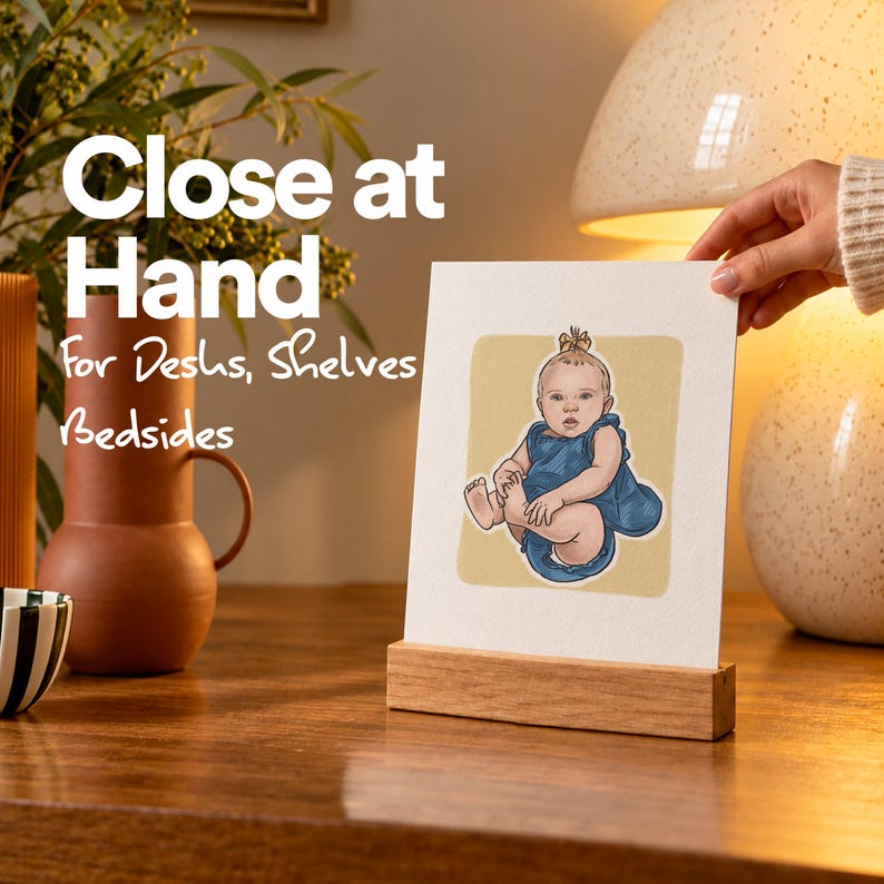 Birthday Gift for Mom, Baby Painting From Photo on Oak Desk Stand - Etsy
