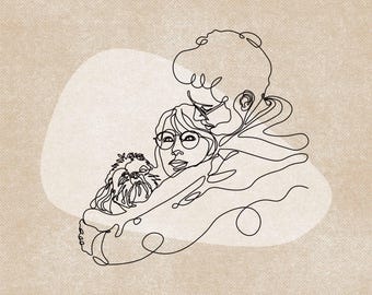 Couple and Small Dog One Line Drawing from Photo, Custom Digital Anniversary Gift