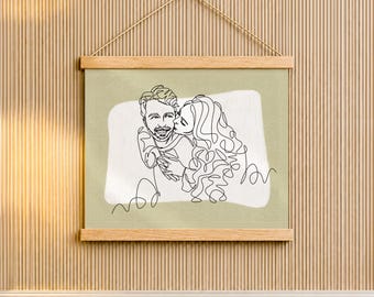Continuous Line Couple Wall Hanging, Cheek Kiss Poster, One Year Anniversary
