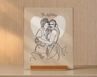 Bride to Be One Line Art on Wooden Stand, Veil Portrait Desk Keepsake