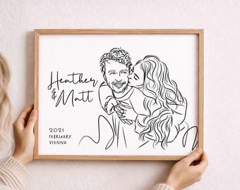 Couple Line Art Portrait — Custom Minimalist Sketch from Photo, Romantic Engagement, Anniversary Gift, Unique Wedding & Christmas