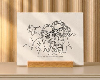 Promotion Gift for Coworker, Custom Best Friend One Line Portrait from Photo on Desk Stand