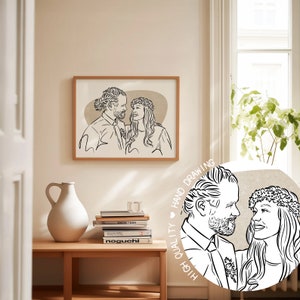 Custom First Anniversary Portrait Unique Engagement Gift, Personalized Couple Line Drawing, Marriage Proposal Art, Birthday & Wedding Day image 2
