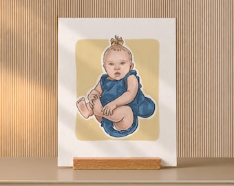 Birthday Gift for Mom, Baby Painting from Photo on Oak Desk Stand