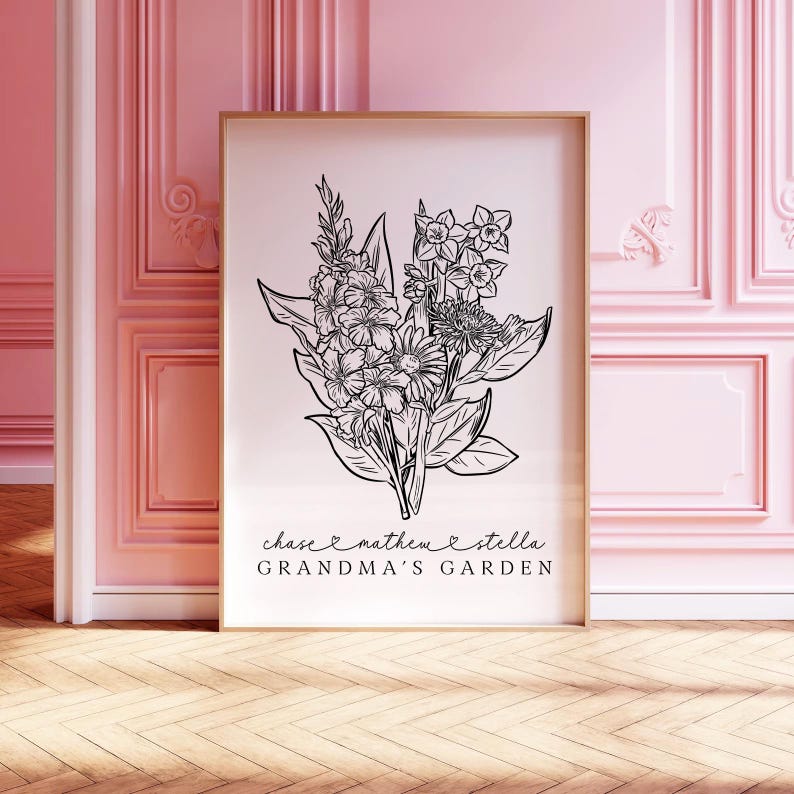 Custom Birth Flower Poster for Mum, Personalized Family Name Bouquet Line Drawing, Minimal Black Botanical Print, Mother’s Day Keepsake Gift bild 8