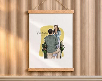 1st Anniversary Gift for Husband, Painting from Photo on Wood Poster Hanger