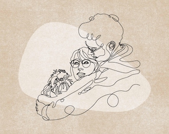 Couple and Small Dog One Line Drawing from Photo, Custom Anniversary Gift