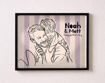 Regalo de Navidad para papá de parte de su hijo, retrato de padre e hijo a partir de una foto, lámina enmarcada.