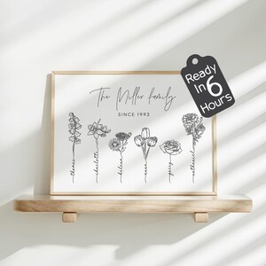 Custom Birth Flower Poster for Mum, Personalized Family Name Bouquet Line Drawing, Minimal Black Botanical Print, Mother’s Day Keepsake Gift bild 4