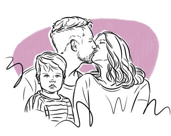 Custom Family Portrait from Photo, Hand-Drawn Line Art Keepsake, Family Christmas Gift