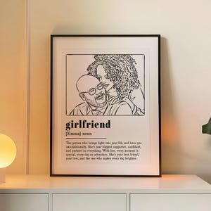 Presente de arte para namorada | Desenho de casal personalizado, impressão de definição de amor, lembrança de 1º aniversário, retrato de parceiro exclusivo, desenho de linha de família