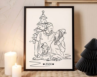 Enchanted Love Sketch - Magical Line Art Couple Portrait for Christmas & Anniversaries