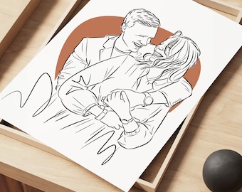 Custom Couple Line Art Anniversary Gift | Modern Minimalist Portrait | Soulmate Drawing | Unique Wedding Decor | Gift for Mothers or Fathers