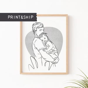 Custom Framed Father Line Art Print | Minimalist Unique Family & Father's Day - Anniversary Birthday Gift | Personalized Dad Baby Portrait