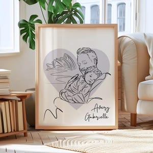 Father's Day Portrait with Children Line Art from Photo | Anniversaries, Birthdays, New Dad, Memorial Gift from Wife | Unique Husband Gift