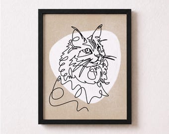Cat Lover Birthday Gift for Sister, One Line Cat Art from Photo, Framed Print