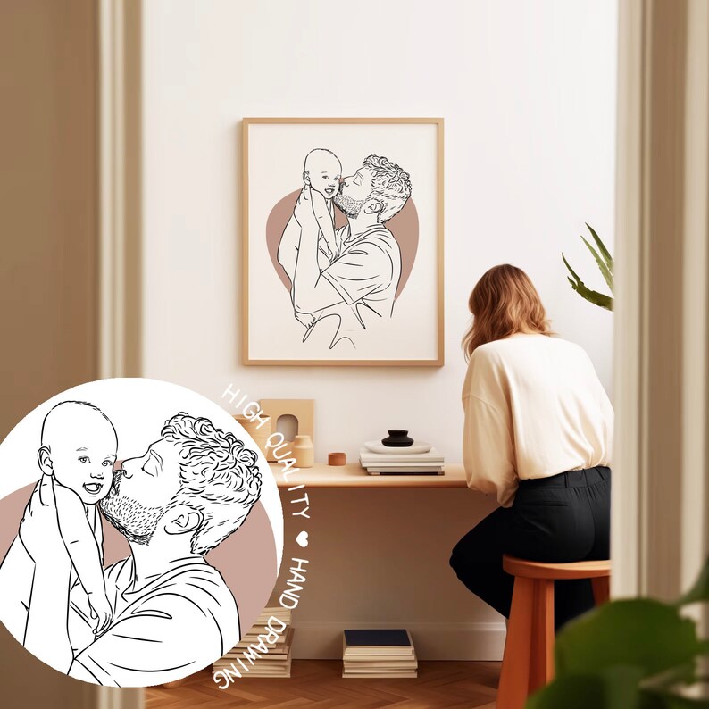 Custom New Parent Line Art Portrait | Minimalist Mom, Dad & Baby ...