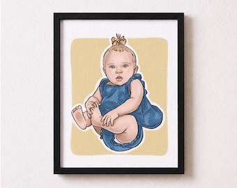 Grandpa Birthday Gift, Toddler Painting from Photo, Framed Grandchild Portrait