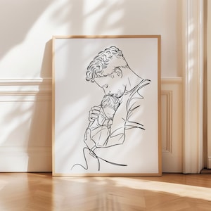 New Parent -Family Portrait Gift & newborn -new dad portrait from photo, custom daddy draw, custom line drawing, first fathers day line art