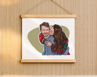 Valentines Gift for Wife, Couple Painting from Photo on Wood Poster Hanger