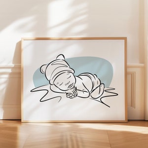 Custom Baby - Newborn Line Art Portrait & Baby Shower Gift,  One Line Drawing for Nursery Decor, Unique First Christmas Grandparent Gift