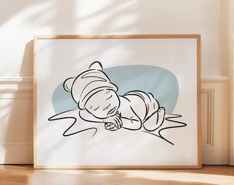 Custom Baby - Newborn Line Art Portrait & Baby Shower Gift,  One Line Drawing for Nursery Decor, Unique First Christmas Grandparent Gift