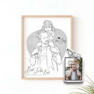 Custom Dad and Daughter Line Art Drawing | Unique Father’s Day Portrait, Minimalist New Grandpa, Stepdad, Birthday, Anniversary, Family Gift