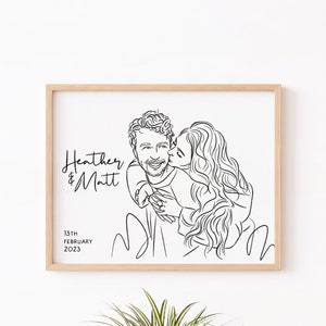 Customizable Couple Line Art Drawing: Perfect Engagement Gift for Love & Friendship - Unique Romantic Art Keepsake, Best Gift for Valentines