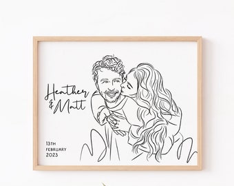 Customizable Couple Line Art Drawing: Perfect Engagement Gift for Love & Friendship - Unique Romantic Art Keepsake, Best Gift for Valentines