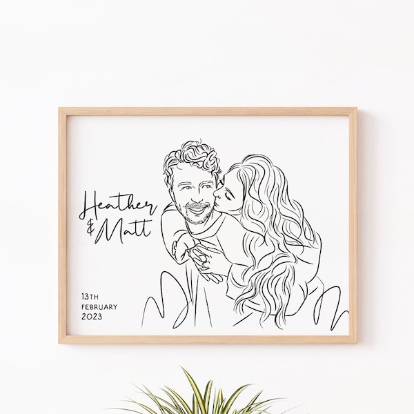 Customizable Couple Line Art Drawing: Perfect Engagement Gift for Love & Friendship - Unique Romantic Art Keepsake, Best Gift for Valentines
