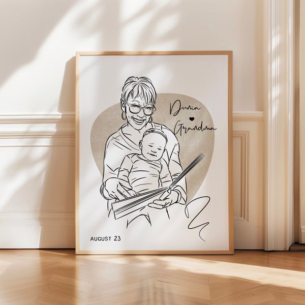 Custom Grandmother Line Drawing - Personalized Matriarch Portrait, Unique Gift for Mum, Bespoke Family Artwork, Heirloom Quality Sketches