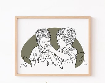 Personalized Sibling & Children Portrait Gift, Custom Child Art Drawing, Unique Parent - Grandparent Birthday Present, Family Nursery Room