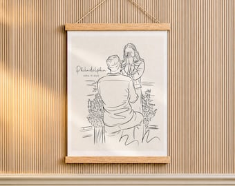 Regalo per la sorella appena fidanzata, disegno a tratto da una foto su appendiabiti in legno