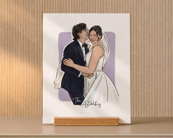 Bridal Couple Painting on Wood Stand, Custom Name Shelf Decor for Newlyweds